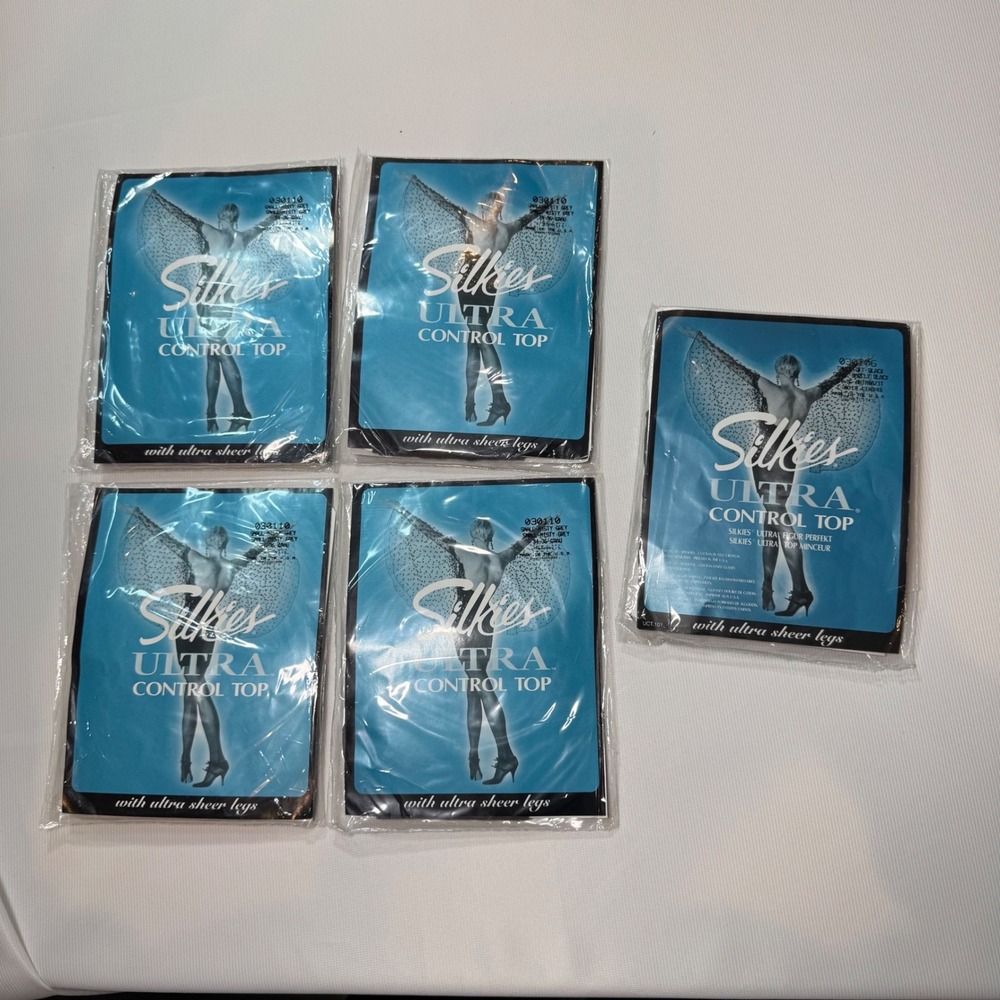 Vintage Lot New Silkies Ultra Control Top Pantyhose Ultra Sheer Small Black/Grey